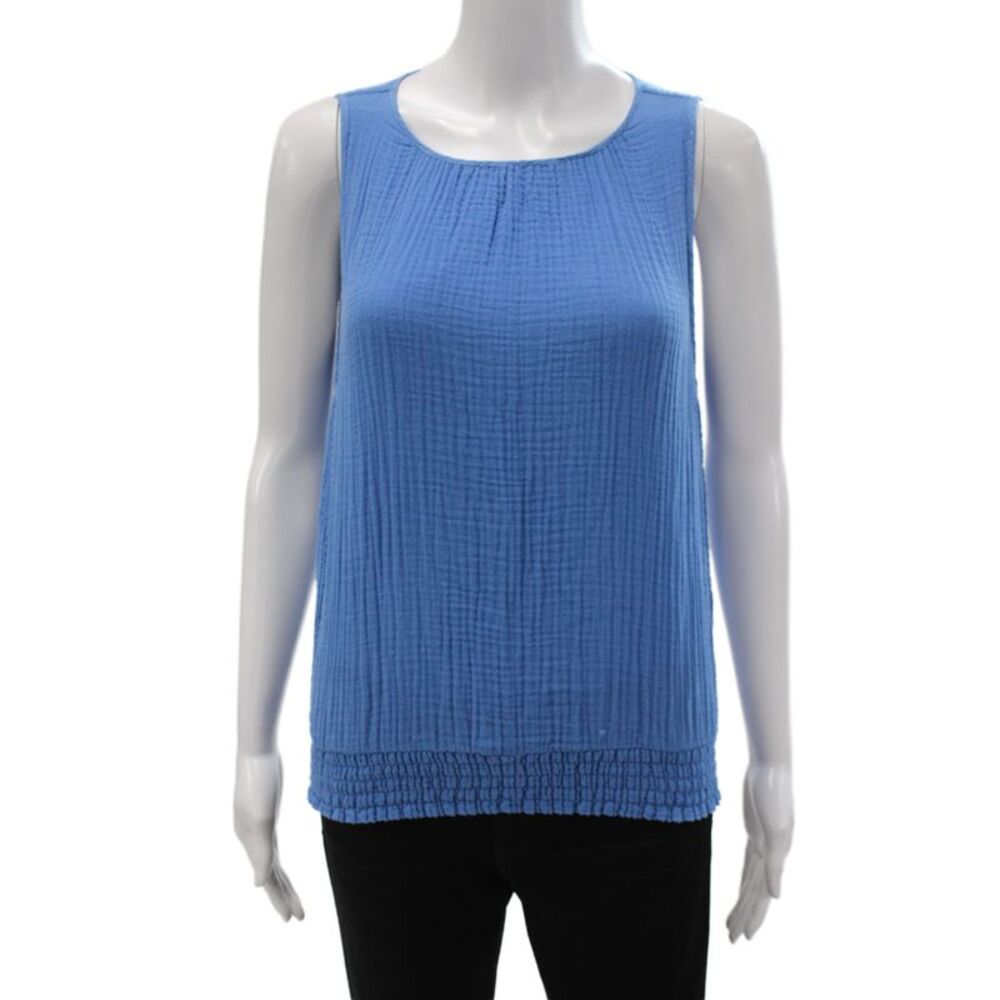 Michael Stars Women Basic Scoop Neck Sleeveless Tank Blue Cotton Size S